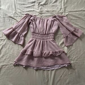 Light purple ruffle long sleeve ruffle blouse